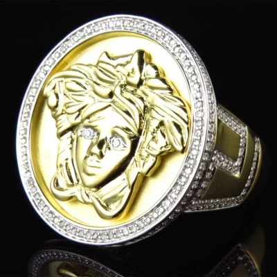 0.80 ctw Real Moissanite 14K Yellow Gold Plated Italian Medusa Head Men's Ring - Image 1 of 4