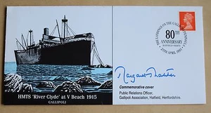 WW1 GALLIPOLI HMTS RIVER CLYDE AT V BEACH 1995 COVER SIGNED BY MARGARET THATCHER - Picture 1 of 2