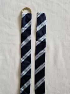Brooks Brothers Navy Stripe Fabric Soft Tie Belt 100% Silk M Gold Rings - Picture 1 of 7