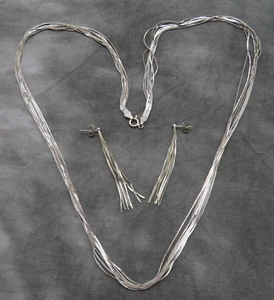 Juego de pendientes collar plata esterlina vintage cadena multihilo borla 365f - Imagen 1 de 11