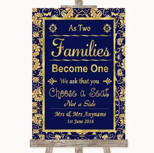 Letrero de boda personalizado azul y dorado As Families Become One Seating Plan - Imagen 1 de 8