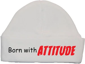 Born With Attitude Baby Beanie Hat Cap Newborn-12Months Acce Gift Boy Girl Funny - Picture 1 of 6
