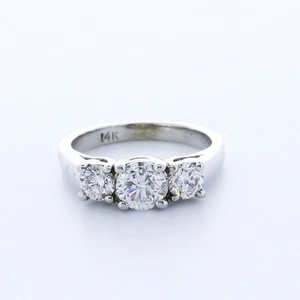 1.55CTW NATURAL DIAMONDS H/SI1 ROUND CUT 14K GOLD PRONG CLASSIC THREE-STONE RING - Picture 1 of 5