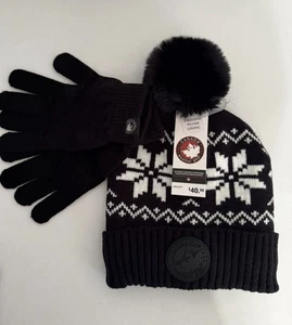 NEU MIT ETIKETT CANADA WEATHER GEAR BEANIE MÜTZE & Handschuhe Plüschfutter schwarz-weiß (wird gewickelt) - Bild 1 von 8