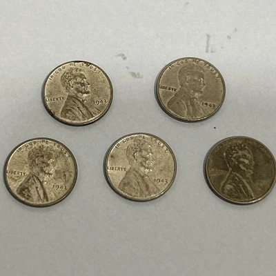 5- 1943 Cent Penny Wheat Lincoln Steel Rare Coin Money Vtg Ant collectible - Image 1 of 4