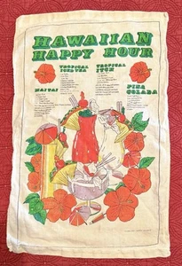 Hawaii Cocktail Leinen Stoff Geschirrtuch mit tropischen Getränk Rezepten Vintage - Bild 1 von 3