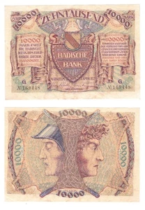 u Reproduktion Schein Deutschland 10000 Mark BADISCHE BANK 1923 Pick #S910 157 - Bild 1 von 1