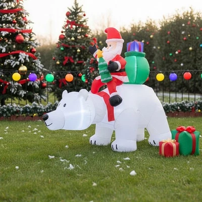 PETS-CENTER-UK Large Christmas Inflatable Santa with Blow Up Polar Bear for Xmas Yard Decor LED