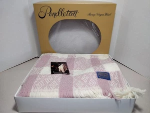 Pendleton Beistell Überwurf 68x52 rosa weiß 100% weiche Schurwolle (B) - Bild 1 von 13