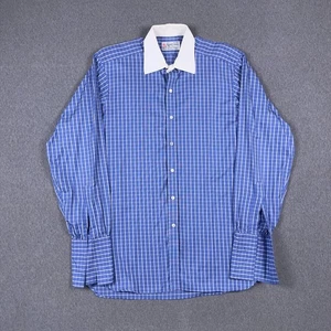 Camisa de vestir Turnbull & Asser para hombre 16,5-42 azul a cuadros puño francés Inglaterra - Imagen 1 de 10