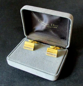 VINTAGE 1970'S BOXED  GILT LOGO CUFFLINKS BY DIOR, PARIS - Picture 1 of 3