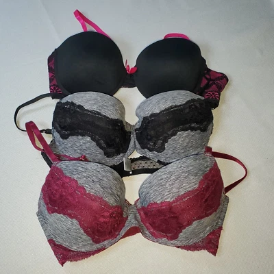 Sujetadores Rampage Intimates 36C NUEVO LOTE 3 acolchados de encaje negro gris ajustable Foto 1 de 4