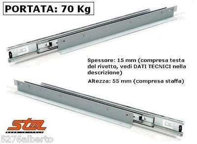 COPPIA GUIDE SCORREVOLI per Cassetti CON STAFFE Portata 70 kg Estrazione Totale - Immagine 1 di 4