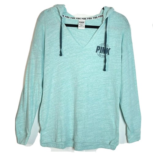 UNDERCOVER Felpa con cappuccio Victoria Secret rosa logo leggera morbida verde acqua taglia small P