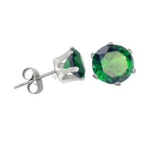 PAIRE BOUCLES D'OREILLES FEMME HOMME ACIER INOX PIERRE RONDE VERTE 6mm E0076HZ - Bild 1 von 1