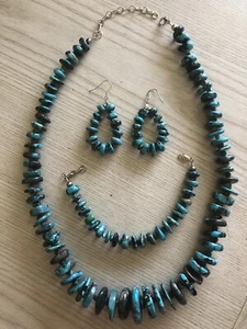 Real Turquoise Graduated Necklace set, Navajo made Beautiful craftsmanship N1364 - Bild 1 von 5