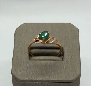 14k 585 Solid Multi-tone Gold Natural Emerald Ring