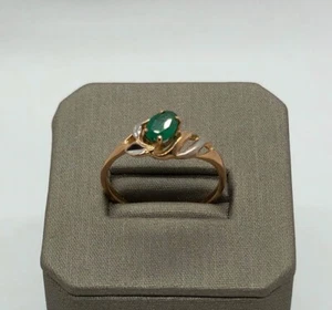 14k 585 Solid Multi-tone Gold Natural Emerald Ring - Picture 1 of 8
