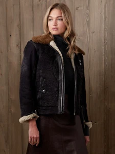 BANANA REPUBLIC XXS Shearling Squadron XXS Anthracite Gray #444716 NEW $1,000 - Picture 1 of 4