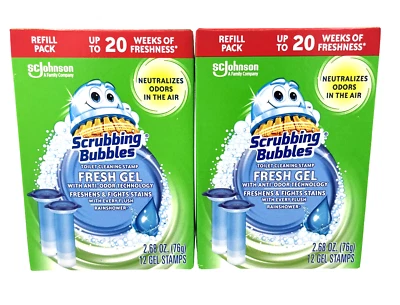 2 X Scrubbing Bubbles Rainshower Toilet Cleaning Stamp Fresh Gel, 12 Refills Ea