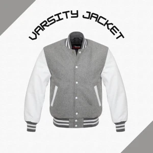 Chaqueta de béisbol universitaria de lana para hombre Letterman cuerpo de lana mangas de cuero real - Imagen 1 de 6