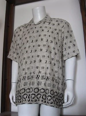 L Mens John Henry Short Sleeve Button Down Hawaiian Shirt Beige Geo large NWT - Image 1 of 4