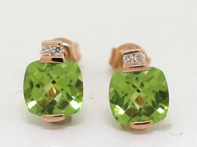 Paar Peridot Ohrstecker 585 Rotgold 14Kt Gold natürliche Peridots 4 Brillanten  - Bild 1 von 4