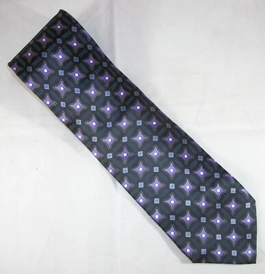 Corbata Croft & Barrow cuadrada negra y púrpura de seda 60" de largo x 4" de ancho (E686) Foto 1 de 3