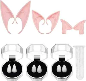 Elf Ears Fangs, Fairy Pixie Pointed Tips Ear & Vampire Fake Teeth, Cosplay Party - Picture 1 of 7