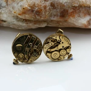 Watch Movement Cufflinks Jeweled Movements Circa 1970 - Picture 1 of 9