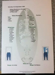 1889-90 Bolton Wanderers v Everton Division 2 matchsheet - Picture 1 of 1