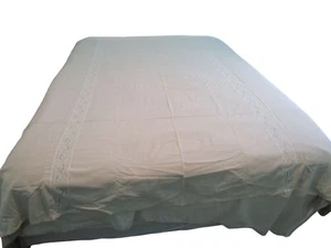 Vintage Light Blush Cotton Seersucker Summer Bedspread Lace Insets 1950s GUC... - Picture 1 of 16