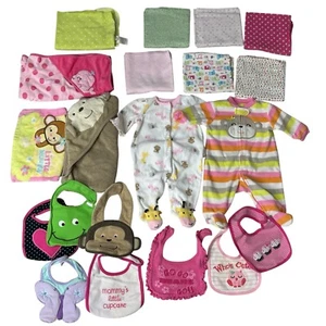 Carter's Baby Lot Blanket Hooded Towel Swaddle Bodysuits Bibs Monkey Whale Cake - Picture 1 of 15