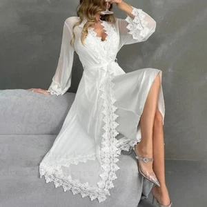Sexy Sheer Exclusive Mesh Bride Wedding Robe Night Dress Long Chemise Sleepwear - Picture 1 of 21