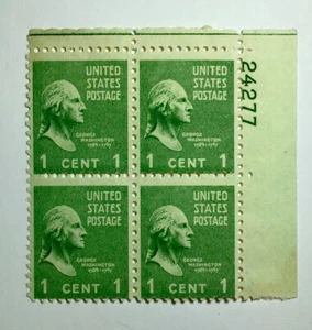 US 1 Cent President George Washington 1938, Scott #804, block of 4, MNH/OG/VF. - Picture 1 of 1