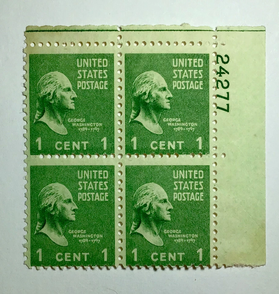 US 1 Cent President George Washington 1938, Scott #804, block of 4, MNH/OG/VF. - Image 1 of 1