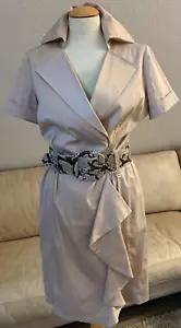 APART Extravagantes Damen Popeline Kleid 38 Beige Kurzarm + Reptilien Gürtel WOW - Bild 1 von 22