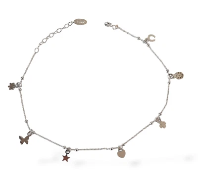 Cavigliera Amen Argento 925 Pendenti Coccinella Farfalla Fiore Cuore CAVFOB - Immagine 1 di 2