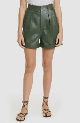 $525 Equipment Mujer Verde Cuero Bayde Cintura Alta Pantalones Cortos Talla 10 Foto 1 de 4