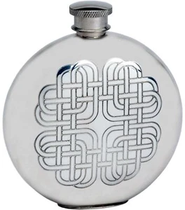 Zinn Rund Flachmann Keltisches Seil Design 6oz Schraubverschluss Fein Englisch Zinn - Bild 1 von 4