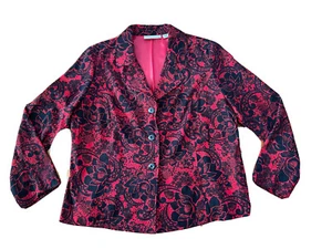 Sag Harbor red & black floral blazer jacket long sleeves 3 button front lined XL - Picture 1 of 5