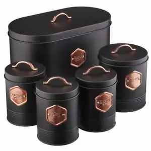 Kitchen Storage Set Bread Bin Sugar Tea Coffee Black Copper - Cooks Professional - Picture 1 of 1