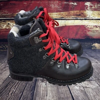 Woolrich Womens Hiking Boots Alpine Hiker Sz 6 Black Leather & Wool Red Lace Up - Image 1 of 4