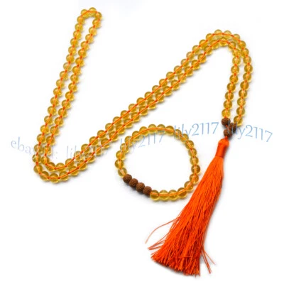 Pulsera Collar 8mm Cristal Cuarzo Citrino 108 Cuentas Oración Tíbet Budista Mala Foto 1 de 4