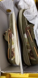 Sperry Top-Sider Womens Angelfish Olive Plaid Boat Loafer US 5.5 M 9174376 new - Picture 1 of 6