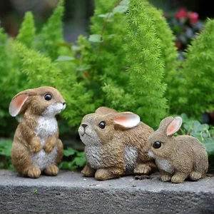 Baby Bunny Rabbit Set of 3 Bunny Decor Yard Decorations Outdoor Garden Statue Fi - Picture 1 of 6