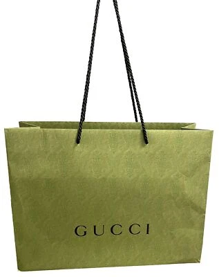 Auténtica bolsa de regalo de compras grande GUCCI con diseño de brocado verde 19"L x 14"H x 6.5"W Foto 1 de 4
