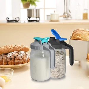 Mason Jar Pour Spout Lid, Wide Mouth Silicone Mason Jar with Handle Airtight & L - Picture 1 of 12