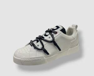 Dolce & Gabbana Men's White Portofino Logo Strap Leather Sneakers Shoes Size 10 - Picture 1 of 12