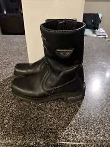 Milwaukee Womens Black Leather Motorcycle Boots Size 6.5 Side Zip Great Shape - Picture 1 of 7